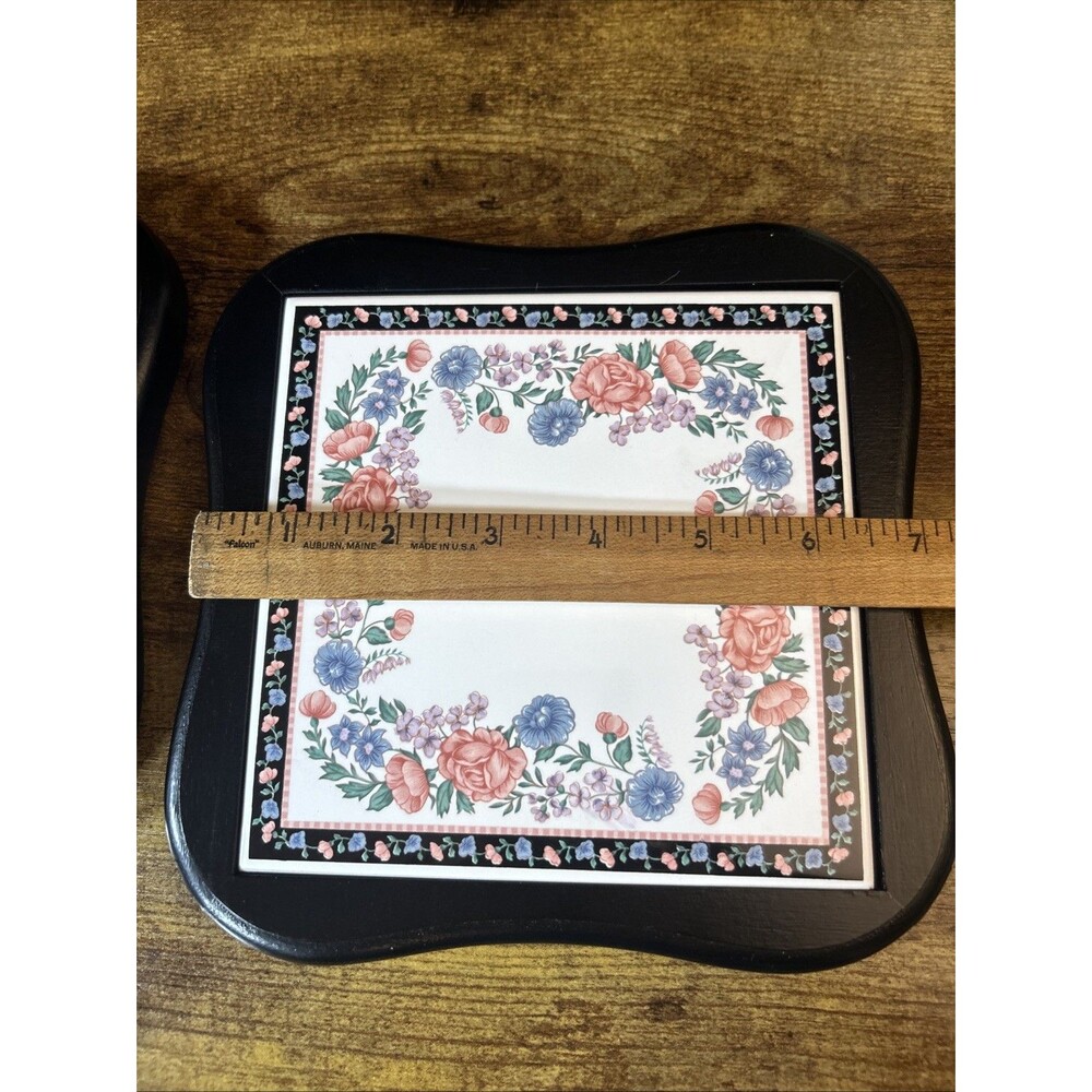 Elizabeth Gray Ceramic & Wood Trivets (2) Vtg JCPenney Sango W/Hooks for Hanging - Picture 4 of 11